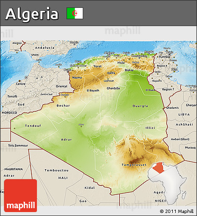 Physical 3D Map of Algeria, shaded relief outside