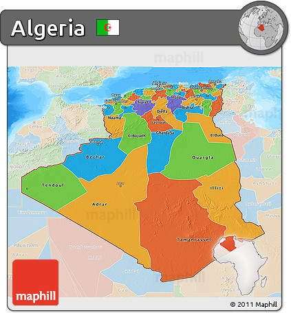 Political 3D Map of Algeria, lighten, land only