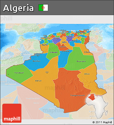 Political 3D Map of Algeria, lighten, land only