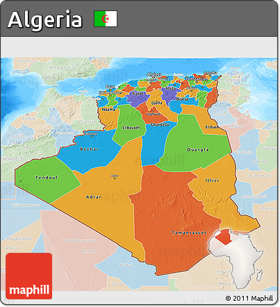 Political 3D Map of Algeria, lighten, land only