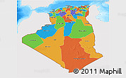 Political 3D Map of Algeria, single color outside, bathymetry sea