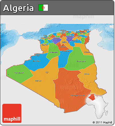 Political 3D Map of Algeria, single color outside