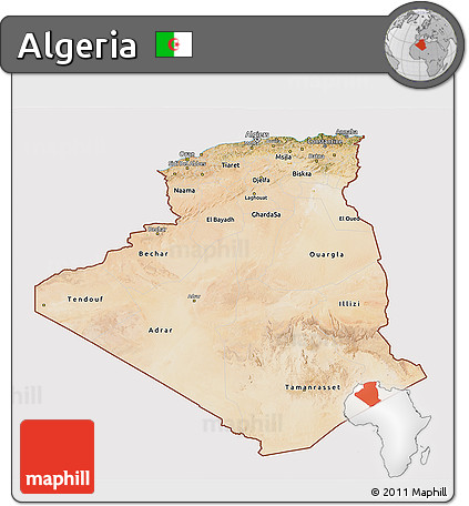 Satellite 3D Map of Algeria, cropped outside