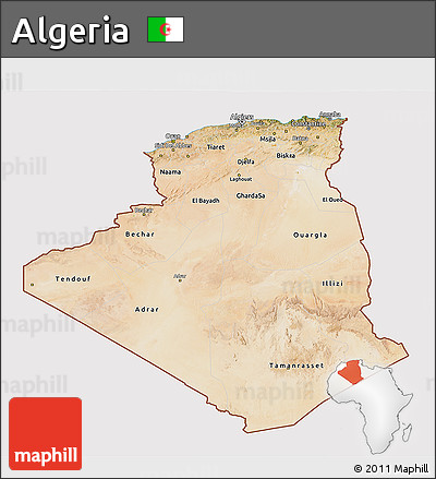 Satellite 3D Map of Algeria, cropped outside