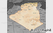 Satellite 3D Map of Algeria, darken, desaturated