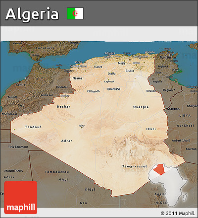Satellite 3D Map of Algeria, darken, land only