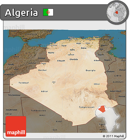 Satellite 3D Map of Algeria, darken, land only