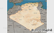 Satellite 3D Map of Algeria, darken, semi-desaturated, land only