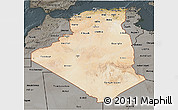 Satellite 3D Map of Algeria, darken, semi-desaturated