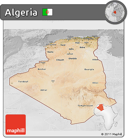 Satellite 3D Map of Algeria, lighten, desaturated