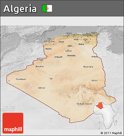 Satellite 3D Map of Algeria, lighten, desaturated
