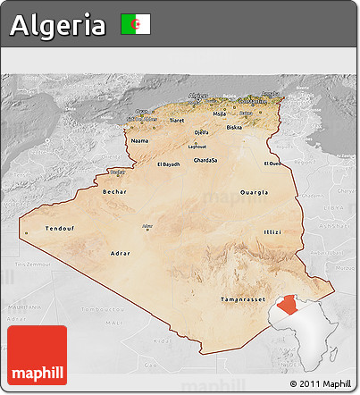 Satellite 3D Map of Algeria, lighten, desaturated