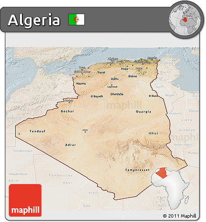 Satellite 3D Map of Algeria, lighten