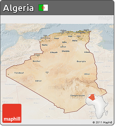 Satellite 3D Map of Algeria, lighten