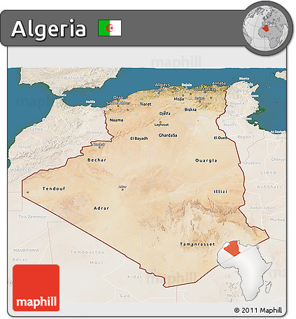 Satellite 3D Map of Algeria, lighten, land only
