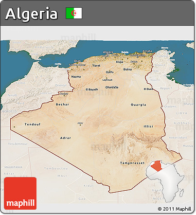 Satellite 3D Map of Algeria, lighten, land only