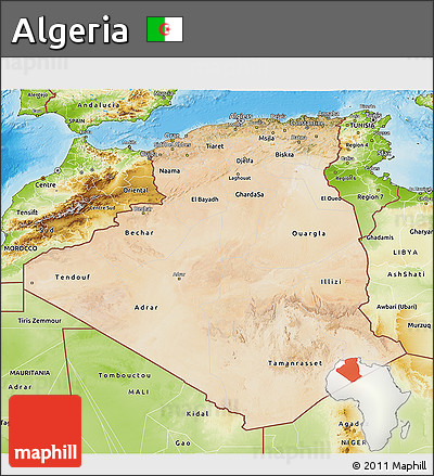 Satellite 3D Map of Algeria, physical outside