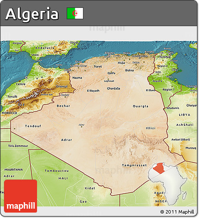 Satellite 3D Map of Algeria, physical outside, satellite sea