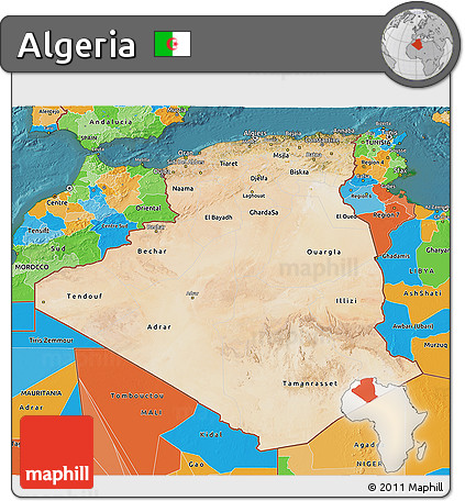 Satellite 3D Map of Algeria, political outside, satellite sea