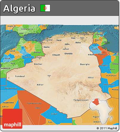 Satellite 3D Map of Algeria, political outside, satellite sea