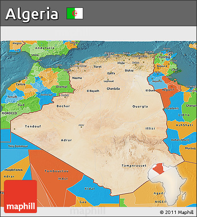 Satellite 3D Map of Algeria, political outside, satellite sea