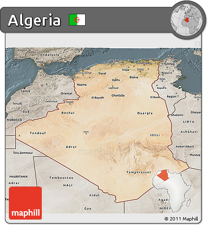 Satellite 3D Map of Algeria, semi-desaturated