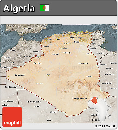 Satellite 3D Map of Algeria, semi-desaturated
