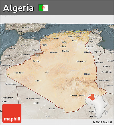Satellite 3D Map of Algeria, semi-desaturated