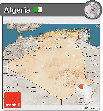 Satellite 3D Map of Algeria, semi-desaturated, land only