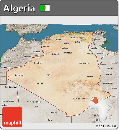 Satellite 3D Map of Algeria, semi-desaturated, land only