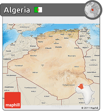 Satellite 3D Map of Algeria, shaded relief outside