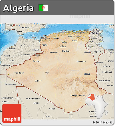 Satellite 3D Map of Algeria, shaded relief outside