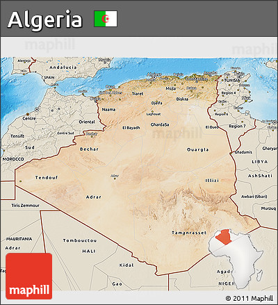 Satellite 3D Map of Algeria, shaded relief outside
