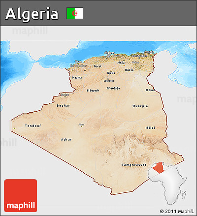 Satellite 3D Map of Algeria, single color outside, bathymetry sea