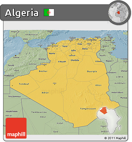 Savanna Style 3D Map of Algeria