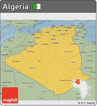 Savanna Style 3D Map of Algeria