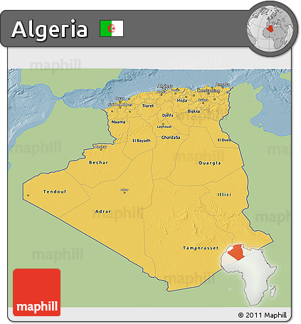 Savanna Style 3D Map of Algeria, single color outside