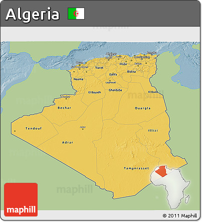 Savanna Style 3D Map of Algeria, single color outside
