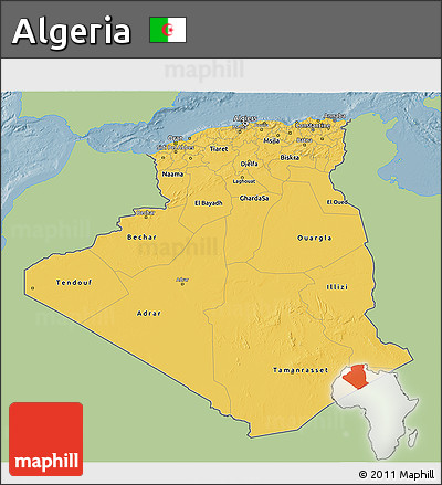 Savanna Style 3D Map of Algeria, single color outside