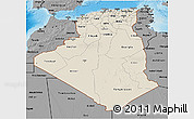 Shaded Relief 3D Map of Algeria, darken, desaturated, land only
