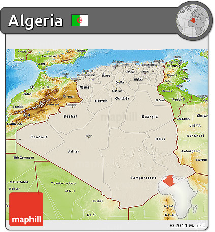 Shaded Relief 3D Map of Algeria, physical outside