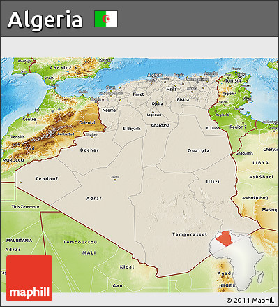 Shaded Relief 3D Map of Algeria, physical outside