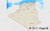 Shaded Relief 3D Map of Algeria, single color outside, bathymetry sea
