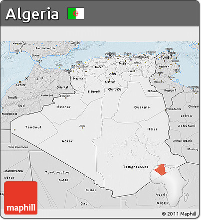 Silver Style 3D Map of Algeria