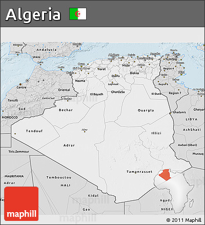 Silver Style 3D Map of Algeria