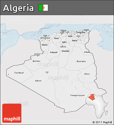 Silver Style 3D Map of Algeria, single color outside