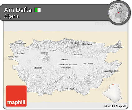 Classic Style 3D Map of Ain Dafla, single color outside