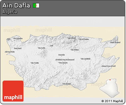 Classic Style 3D Map of Ain Dafla, single color outside