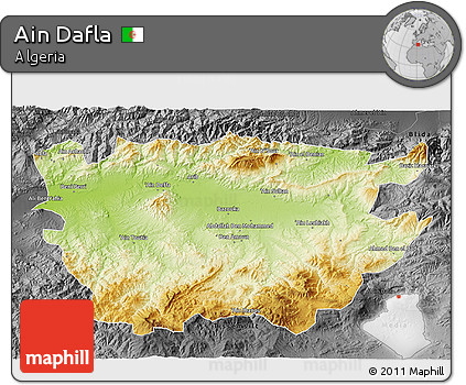 Physical 3D Map of Ain Dafla, darken, desaturated