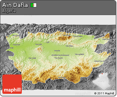 Physical 3D Map of Ain Dafla, darken, desaturated